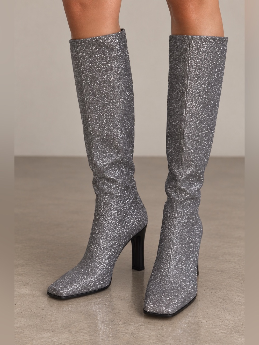 Robert Clergerie Stephy Silver Metallic Knee High Boots Y2K Glam Holiday Sz 39